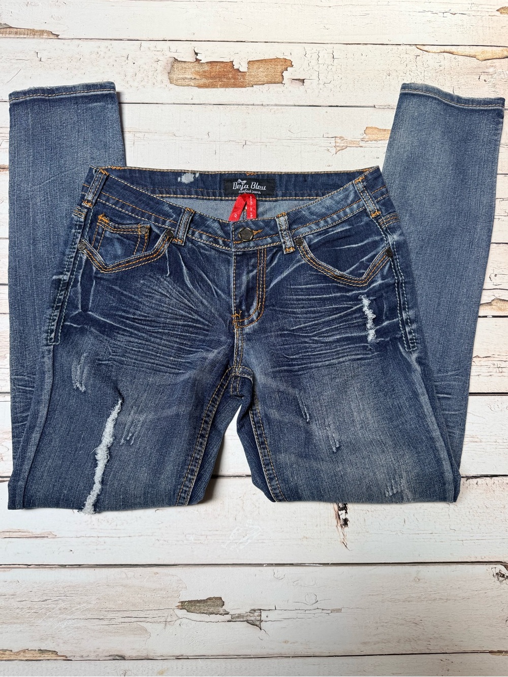 Y2K style deja bleu perfect jeans Women's Distressed Blue Skinny Jeans Sz 11